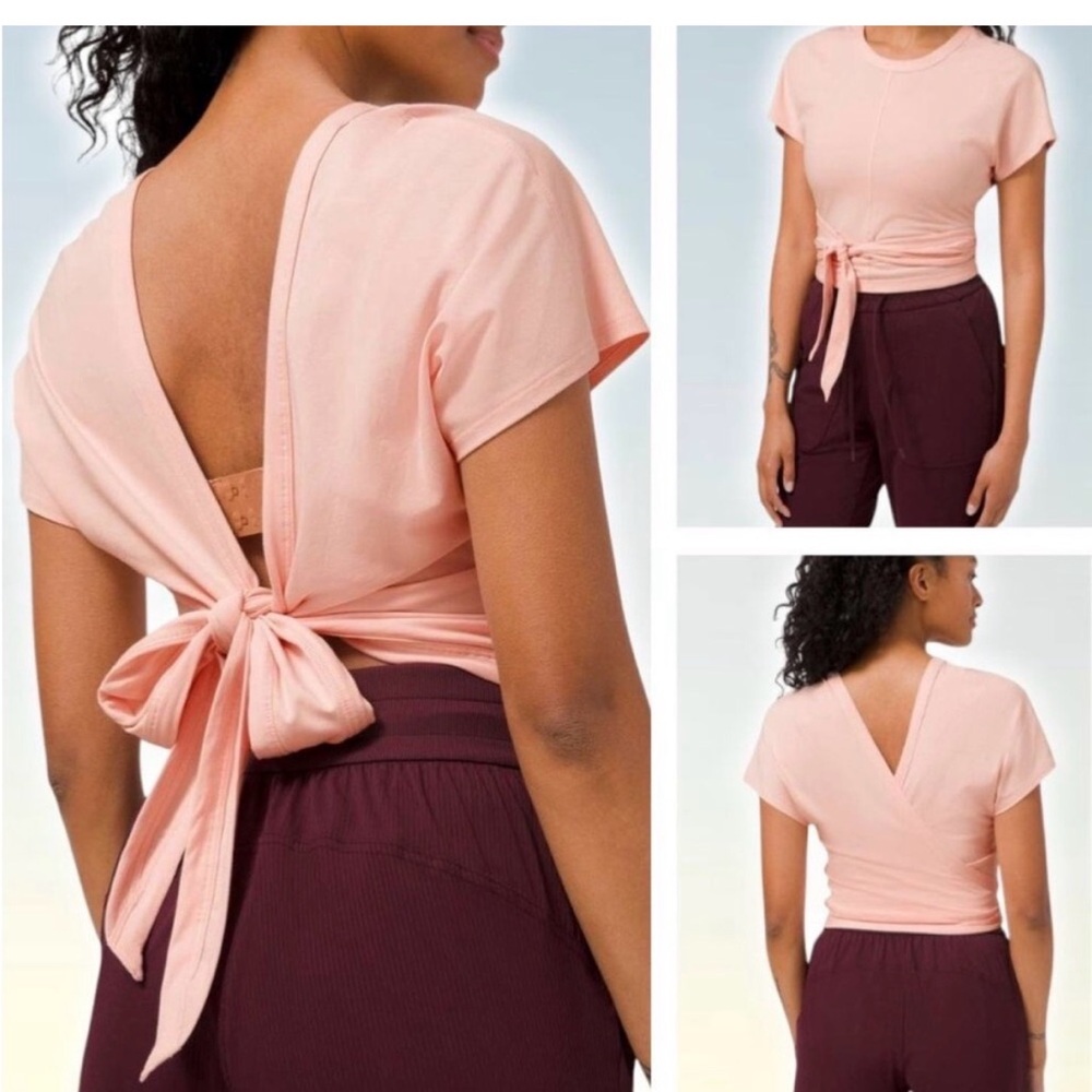 Lululemon Ballerina Pink Tie-Back Short Sleeve Top EUC